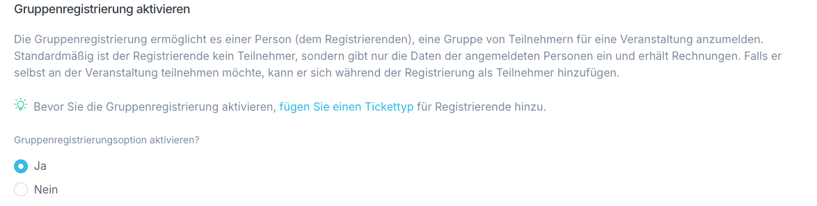 Gruppenregistrierung aktivieren
