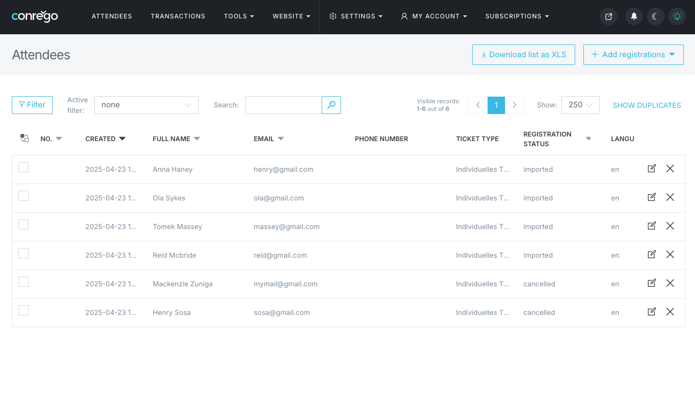 Attendee Filters