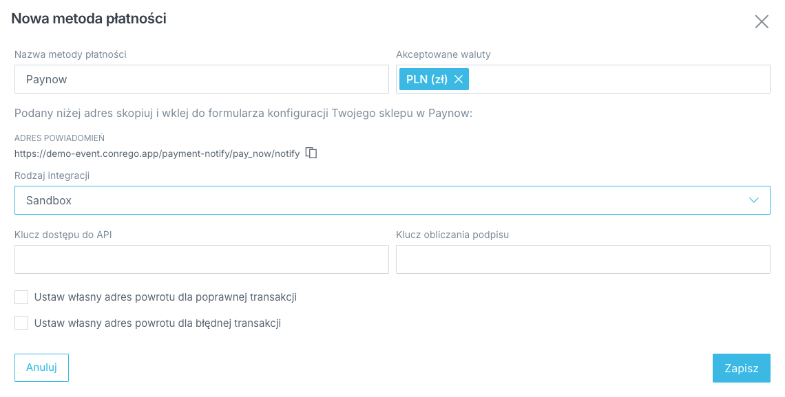 Dodawanie nowej metody płatności