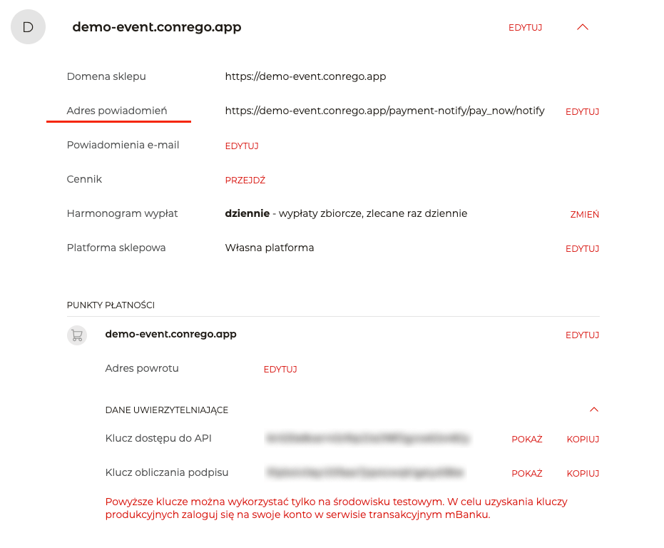 Klucz API i obliczania podpisu