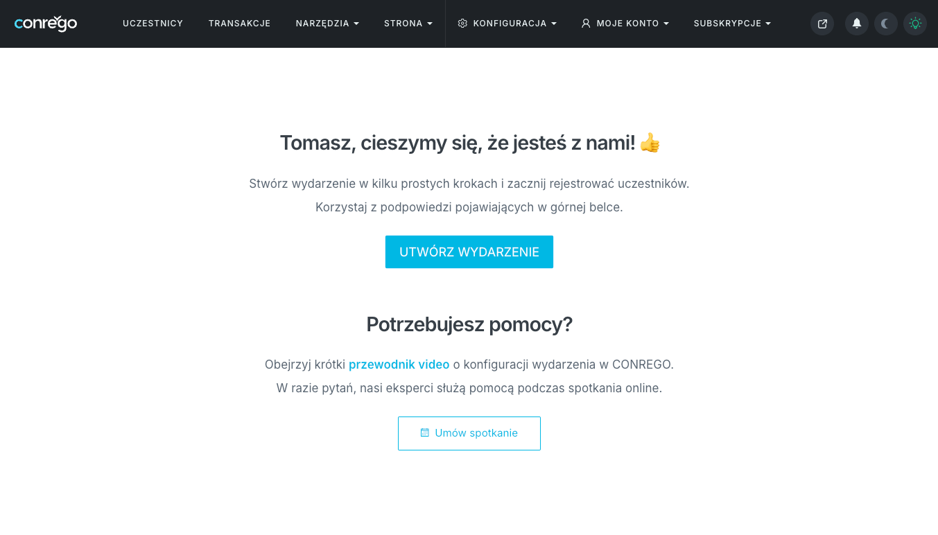 Pierwszy krok konfiguracji systemu rejestracji